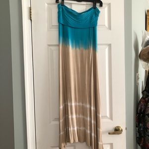 LIFE TURQUOISE BLUE & TAN BOHO MAXI TIE DYE SKIRT SIZE Medium